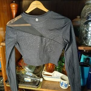 Elegant Gray Patterned Long Sleeve Crop Top